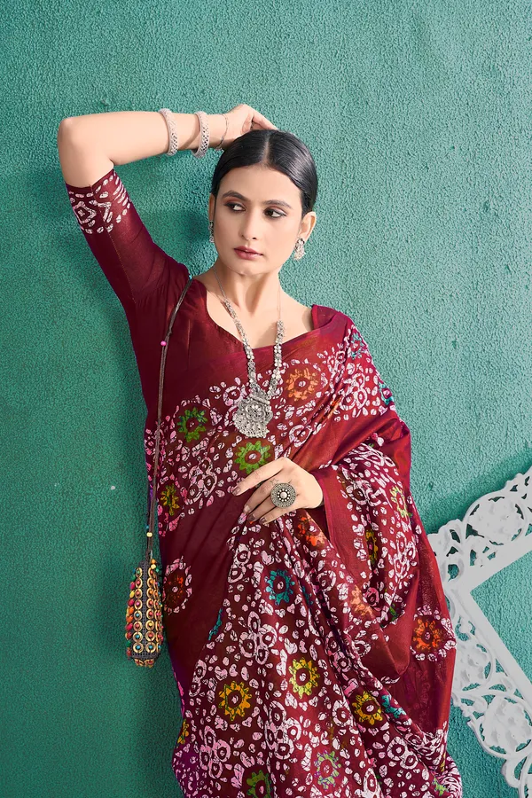Ikkat_Print_Pure_Soft_Cotton_saree_With_Blouse_Piece