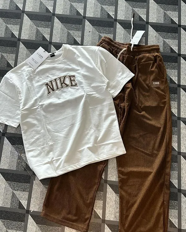 White_And_Coffee_Brown_Lycra_Cotton_Half_Sleeve_Casual_T-Shirt_And_Pant