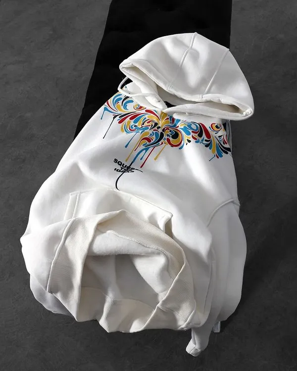 White_Print_Casual_Hoodies