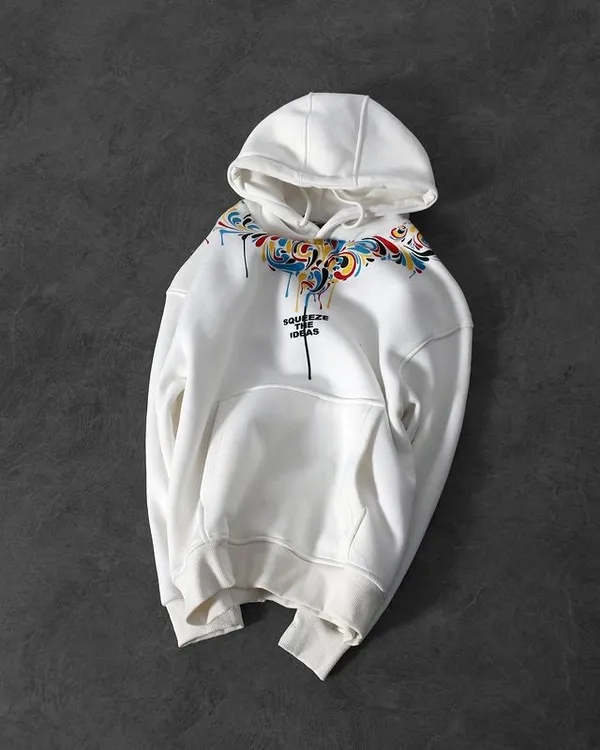 White_Print_Casual_Hoodies