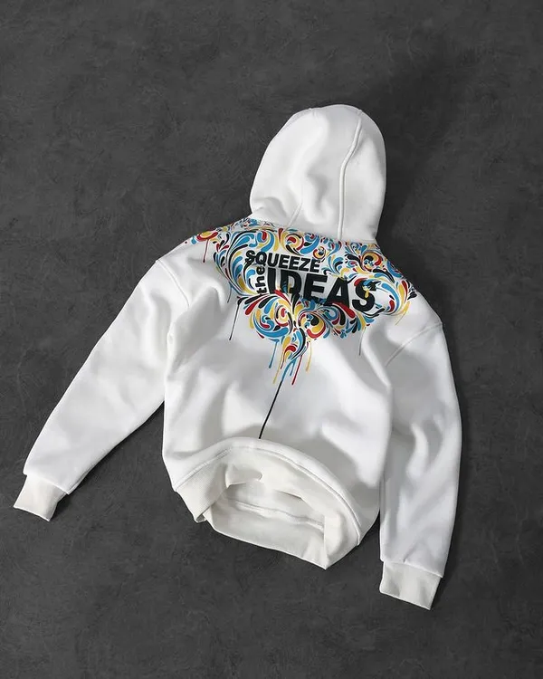 White_Print_Casual_Hoodies