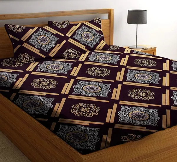 BROWN_CHECK_220_TC_Fitted_Elastic_Bedsheet_with_Two_Pillow_Covers_(72X78X_Up_to_10_Inches)_&_360_Degree_Elasticated