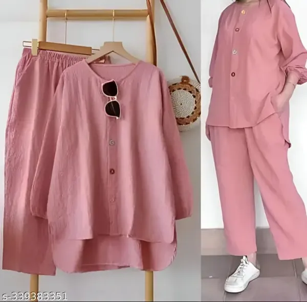 Peach_Crape_Premium_Solid_Casual_Co-Ord_Set_for_Women