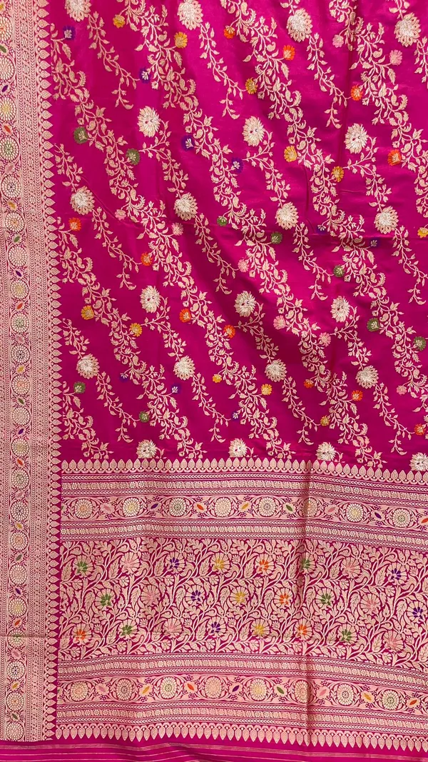 Humairah_Pure_Handloom_Pink_Katan_Silk_Kadhwa_Meenakari_Jangla_Zari_Aada_Jaal_with_Kadhwa_Pallu_Border_and_Pink_Stripe_Blouse