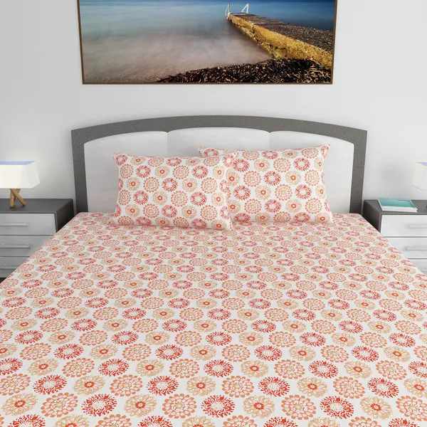 100%_Cotton_120_TC_Dahila_King_Bedsheet_2_Pillow_Covers,_Pureed_Pumpkin