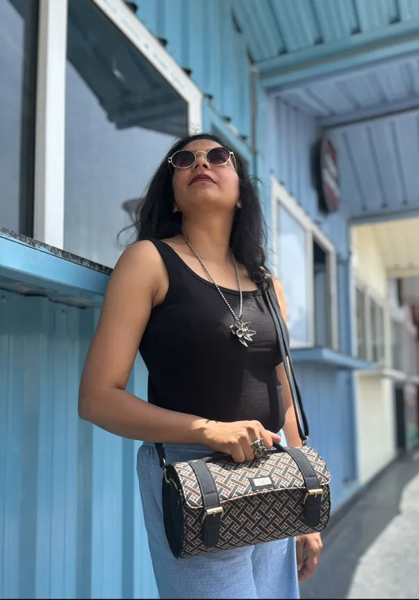 Black_Geometric_Handcrafted_Cotton_Printed_Cylinder_Sling_Bag_With_Matching_Handle