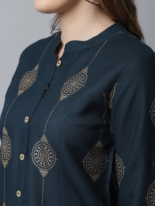 Turquoise_Viscose_Printed_Short_Kurti_Teal_Blue