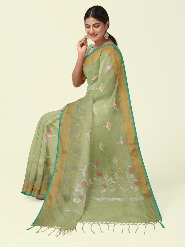 Sea_Green_Masrise_Cotton/Cotton_Banarasi_Sarees_For_Women