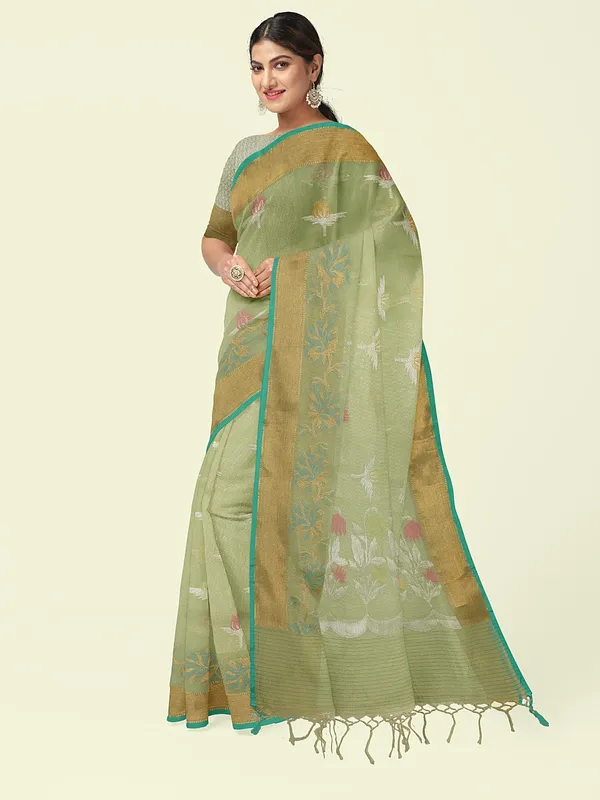 Sea_Green_Masrise_Cotton/Cotton_Banarasi_Sarees_For_Women