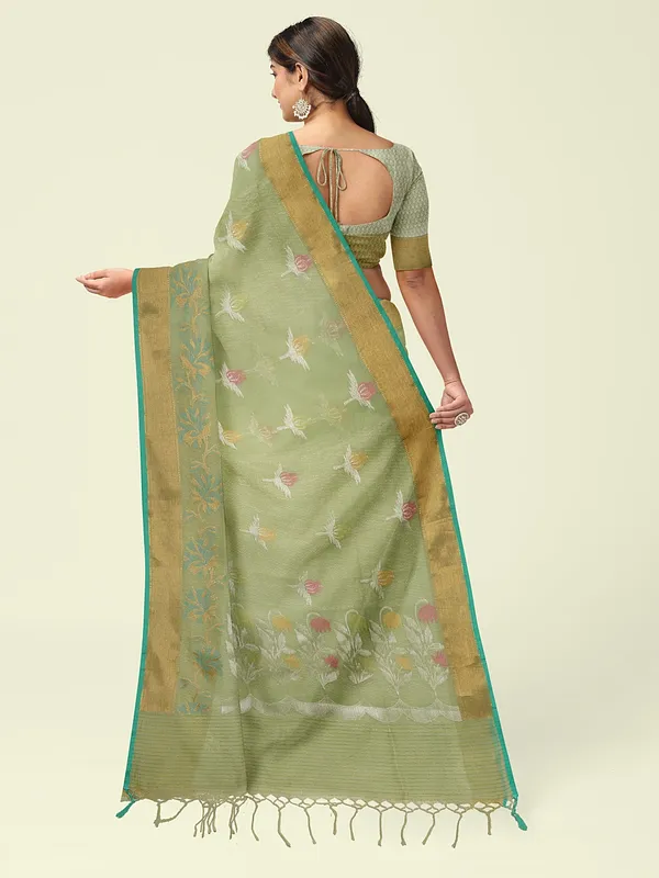 Sea_Green_Masrise_Cotton/Cotton_Banarasi_Sarees_For_Women