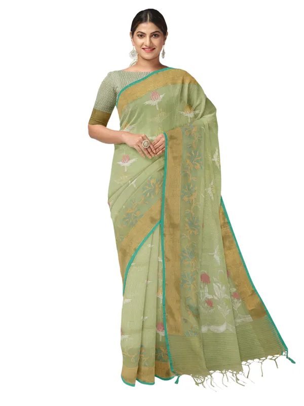 Sea_Green_Masrise_Cotton/Cotton_Banarasi_Sarees_For_Women