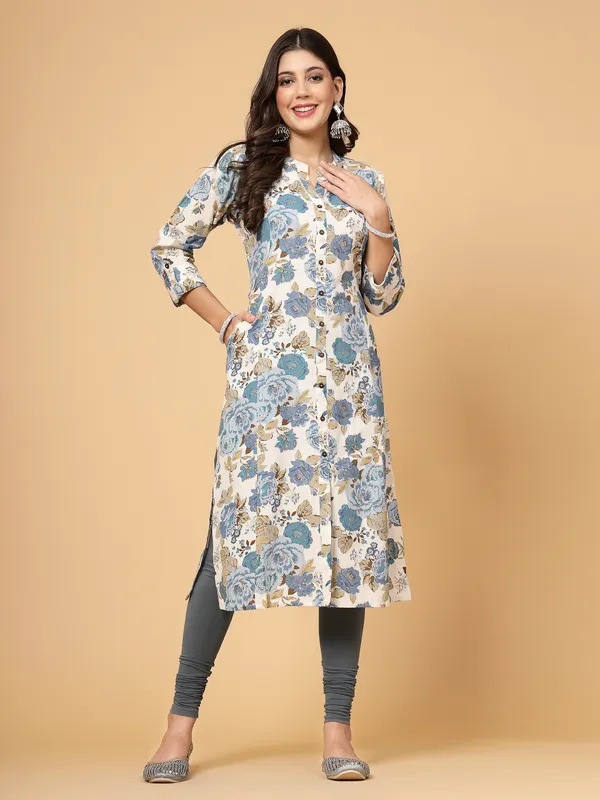 Sky_Blue_Cotton_Floral_Printed_A-line_Kurta