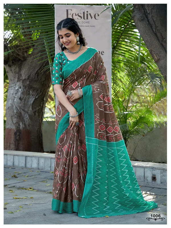 Ikkat_Hand_Block_Print_Print_Pure_Soft_Cotton_saree_With_Blouse_Piece