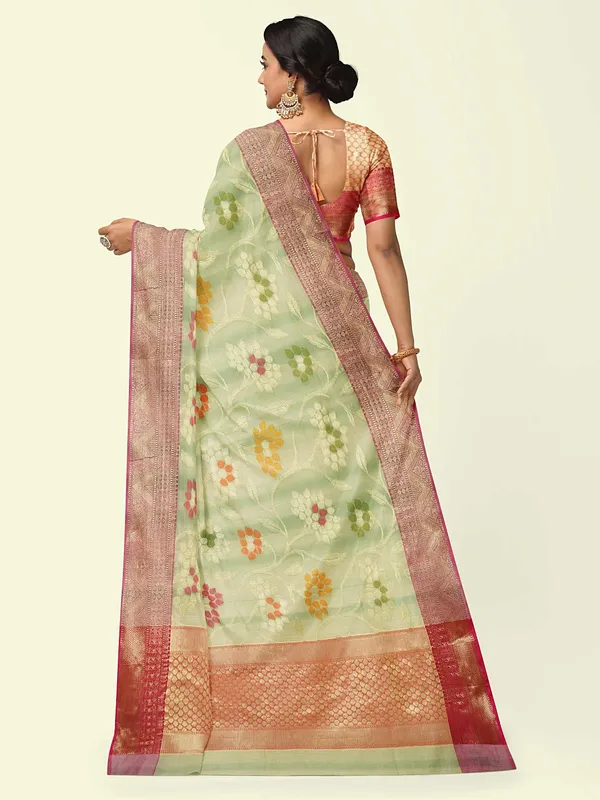 Sea_Green_Matka_Silk/Silk_Blend_Banarasi_Sarees_For_Women