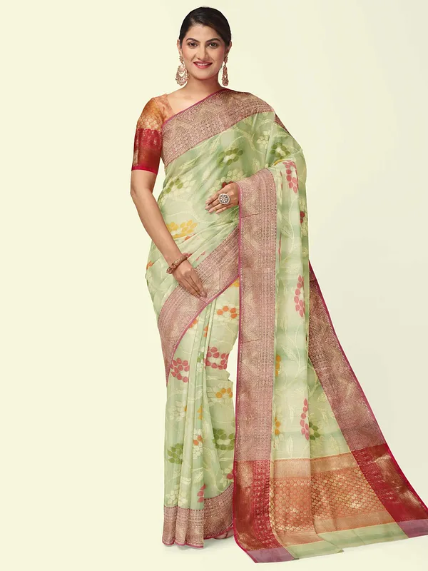 Sea_Green_Matka_Silk/Silk_Blend_Banarasi_Sarees_For_Women