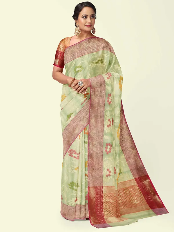 Sea_Green_Matka_Silk/Silk_Blend_Banarasi_Sarees_For_Women