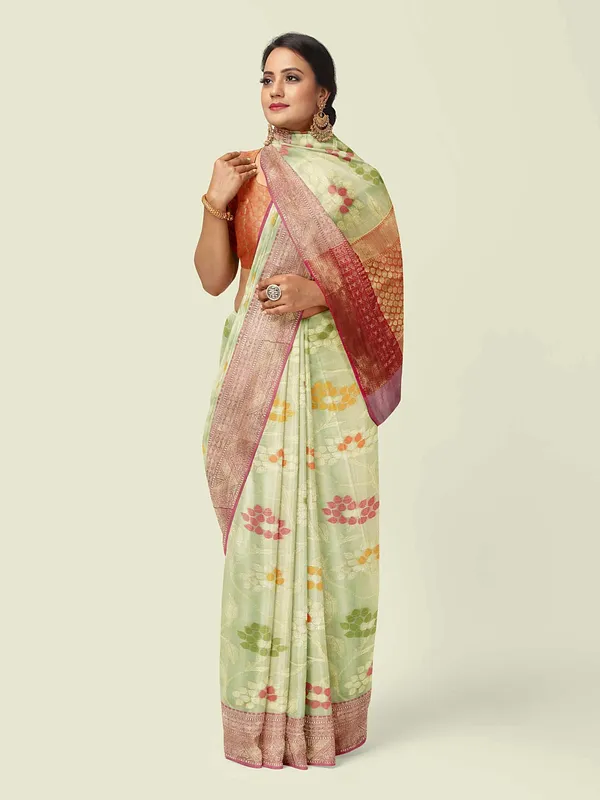 Sea_Green_Matka_Silk/Silk_Blend_Banarasi_Sarees_For_Women