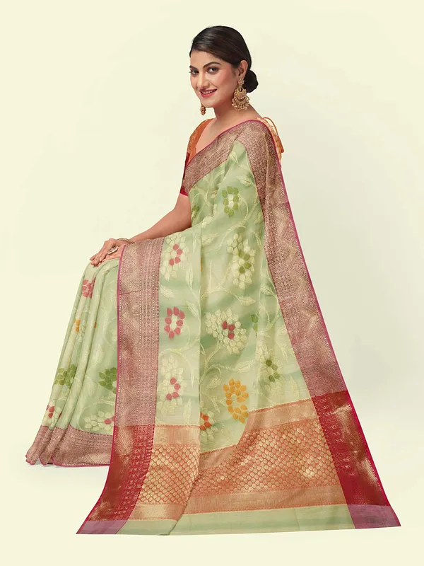 Sea_Green_Matka_Silk/Silk_Blend_Banarasi_Sarees_For_Women
