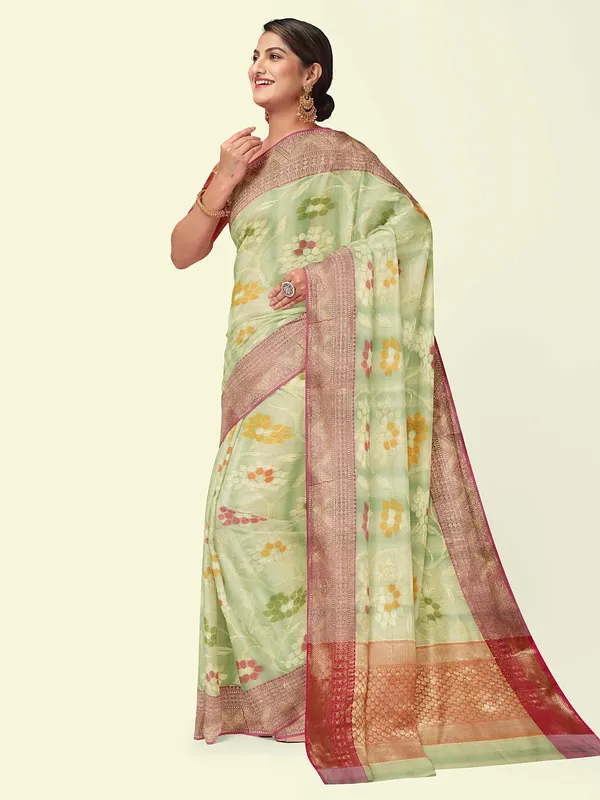 Sea_Green_Matka_Silk/Silk_Blend_Banarasi_Sarees_For_Women