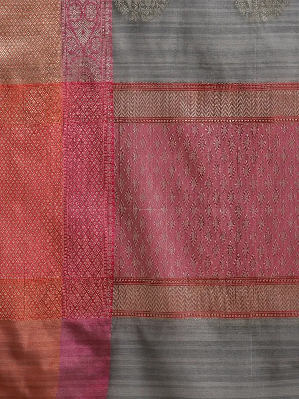 Grey_Matka_Silk/Silk_Blend_Banarasi_Sarees_For_Women