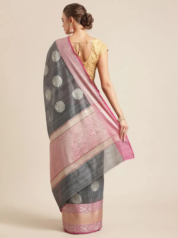 Grey_Matka_Silk/Silk_Blend_Banarasi_Sarees_For_Women