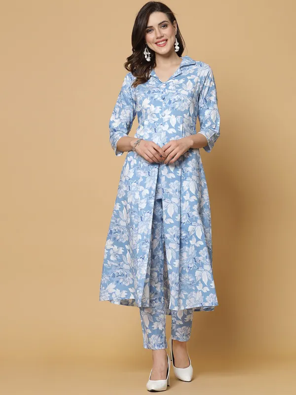 Blue_Cotton_Premium_Floral_Print_Kurta_Pant_Set_For_Women