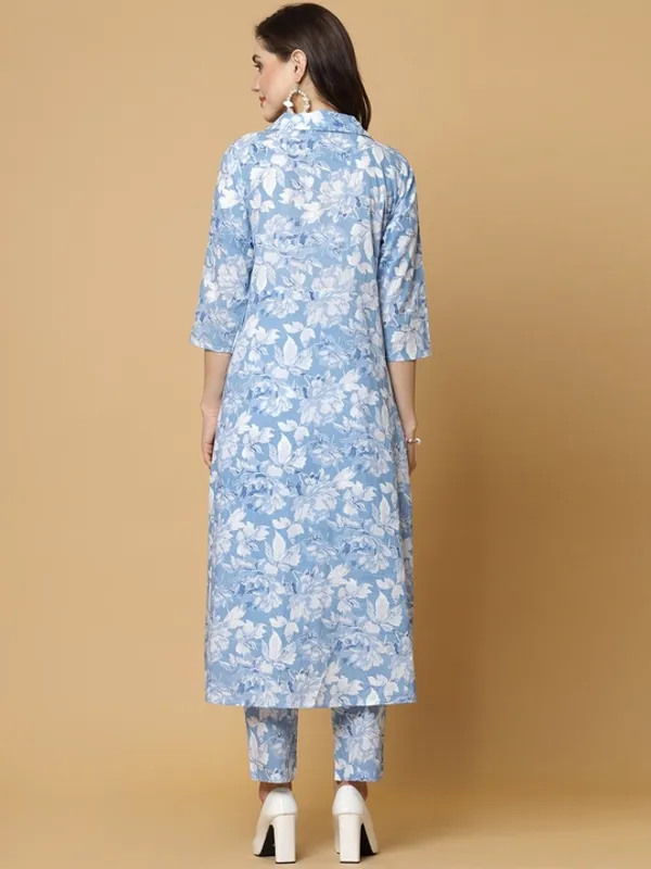 Blue_Cotton_Premium_Floral_Print_Kurta_Pant_Set_For_Women
