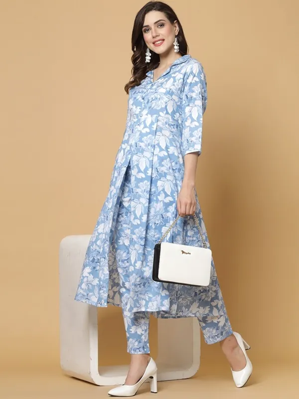 Blue_Cotton_Premium_Floral_Print_Kurta_Pant_Set_For_Women