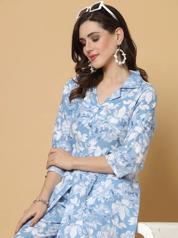 Blue_Cotton_Premium_Floral_Print_Kurta_Pant_Set_For_Women