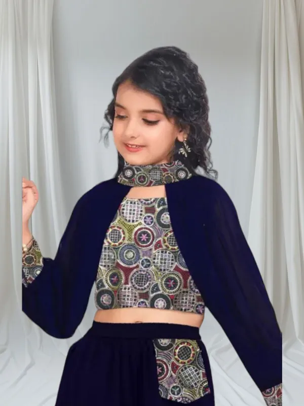 Blue_Girls_Full_Stitched_Kurta_Palazzo_Set_Have_Embroide_Top_And_With_Palazzo