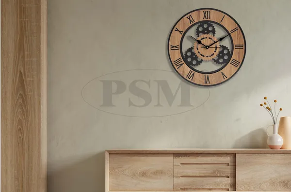 LASER_CUT_WOODEN_WALL_CLOCK_IVORY_BLACK_15_INCH__ROUND_PSM_1114_B