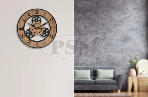 LASER_CUT_WOODEN_WALL_CLOCK_IVORY_BLACK_15_INCH__ROUND_PSM_1114_B