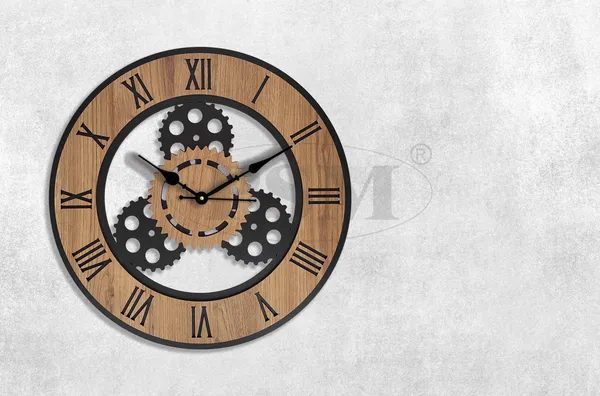 LASER_CUT_WOODEN_WALL_CLOCK_IVORY_BLACK_15_INCH__ROUND_PSM_1114_B