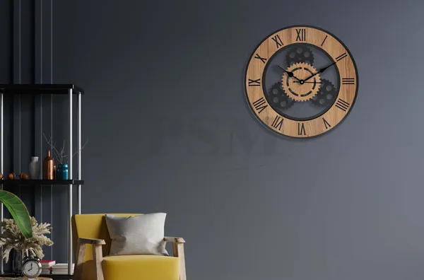 LASER_CUT_WOODEN_WALL_CLOCK_IVORY_BLACK_15_INCH__ROUND_PSM_1114_B