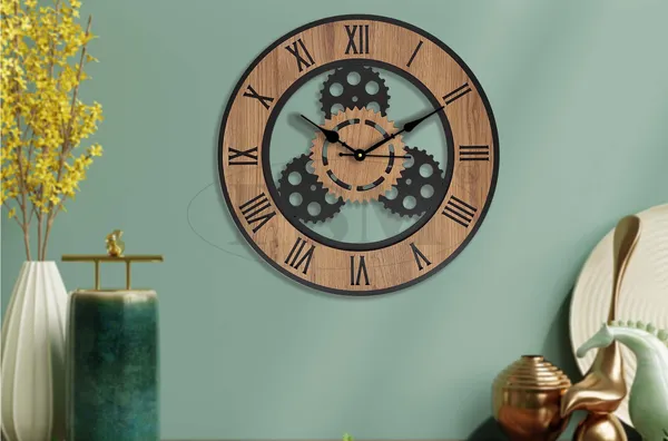 LASER_CUT_WOODEN_WALL_CLOCK_IVORY_BLACK_15_INCH__ROUND_PSM_1114_B