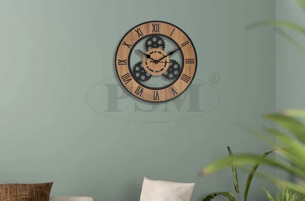 LASER_CUT_WOODEN_WALL_CLOCK_IVORY_BLACK_15_INCH__ROUND_PSM_1114_B