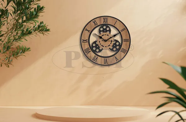 LASER_CUT_WOODEN_WALL_CLOCK_IVORY_BLACK_15_INCH__ROUND_PSM_1114_B