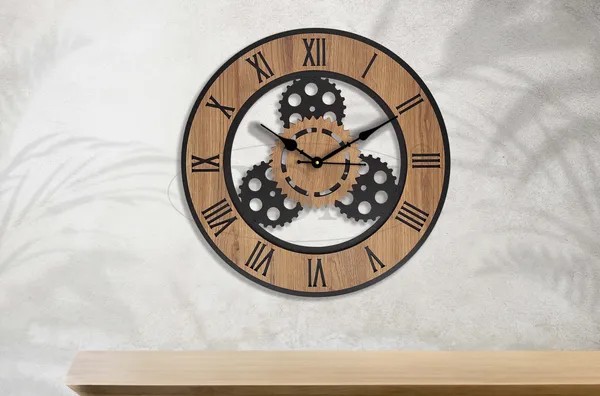 LASER_CUT_WOODEN_WALL_CLOCK_IVORY_BLACK_15_INCH__ROUND_PSM_1114_B