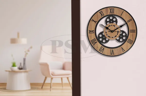 LASER_CUT_WOODEN_WALL_CLOCK_IVORY_BLACK_15_INCH__ROUND_PSM_1114_B