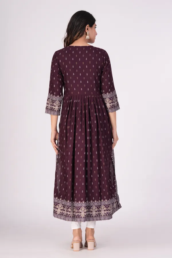 Wine_Printed_Ethnic_Dress_Kurta_For_Women