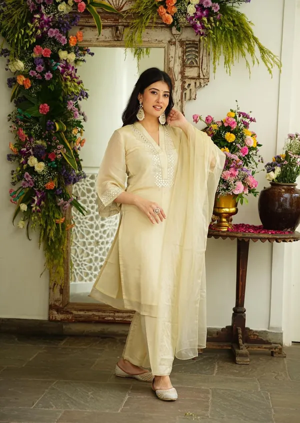Off_White_Chanderi_Kurta_With_Foil_Mirror_Work_Embroidery_-_Attached_Cotton_Lining_With_Pant_&_Chanderi_Dupatta_Set_.
