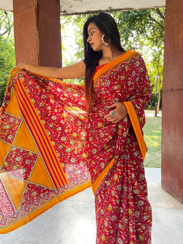 Handicraft_Women's_Block_Print_Pure_Soft_Cotton_Saree_With_Blouse_Piece_With_Blouse_Piece