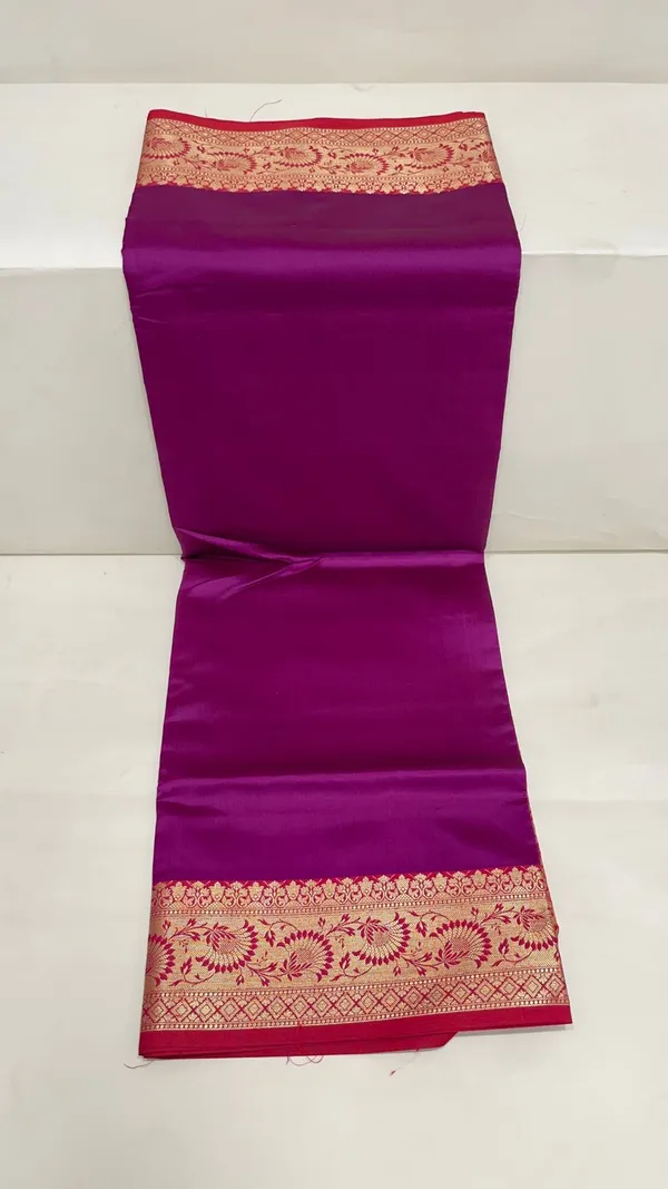 Humairah_Presents_Magenta_Plain_Satin_Silk_with_Contrast_Red_Zari_Border_and_Red_Blouse_Banarasi_saree