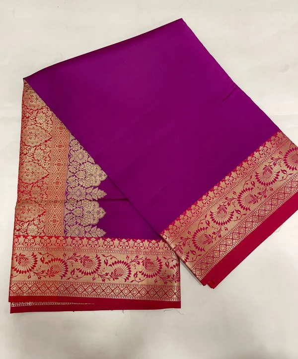 Humairah_Presents_Magenta_Plain_Satin_Silk_with_Contrast_Red_Zari_Border_and_Red_Blouse_Banarasi_saree