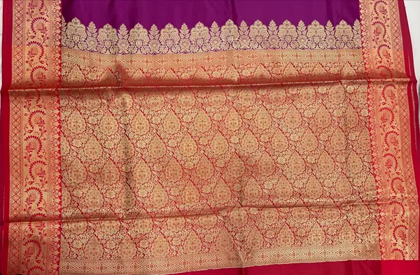 Humairah_Presents_Magenta_Plain_Satin_Silk_with_Contrast_Red_Zari_Border_and_Red_Blouse_Banarasi_saree