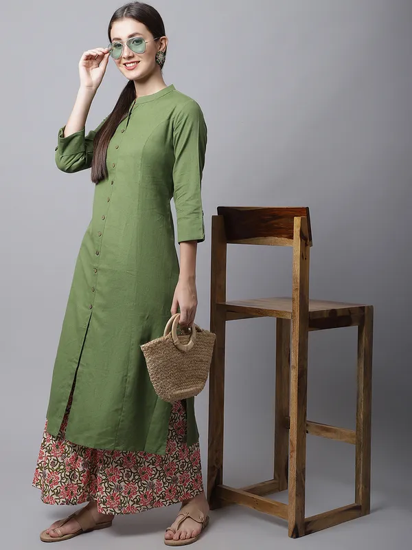 Green_Cotton_Solid_Kurta_With_Printed_Flair_Palazzo_Bottom_Set