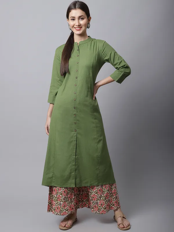 Green_Cotton_Solid_Kurta_With_Printed_Flair_Palazzo_Bottom_Set