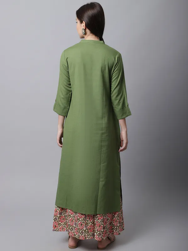 Green_Cotton_Solid_Kurta_With_Printed_Flair_Palazzo_Bottom_Set