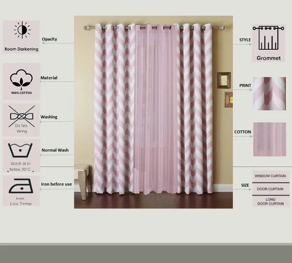 Pack_of_3_Cotton_Pink_Chevron_Printe_With_Voil_Sheer_Eyelet_Curtain_Set_for_Window_and_Door