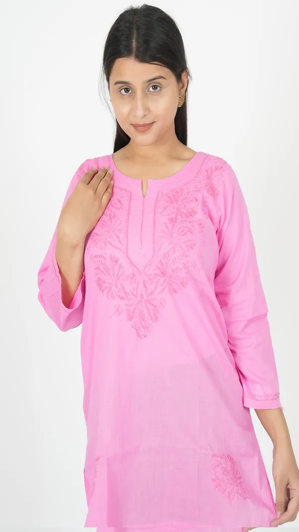Pink_Cotton_Casual_Short_Kurti_For_Women